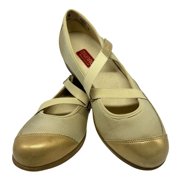 Munro Shoes - Munro American Comfort Mary Jane Size Wide Flats Gold Fabric & Leather 8 W